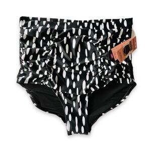 NWT Shapermint Essentials High Waisted Abstract Print Swim Bottoms 2XL Black